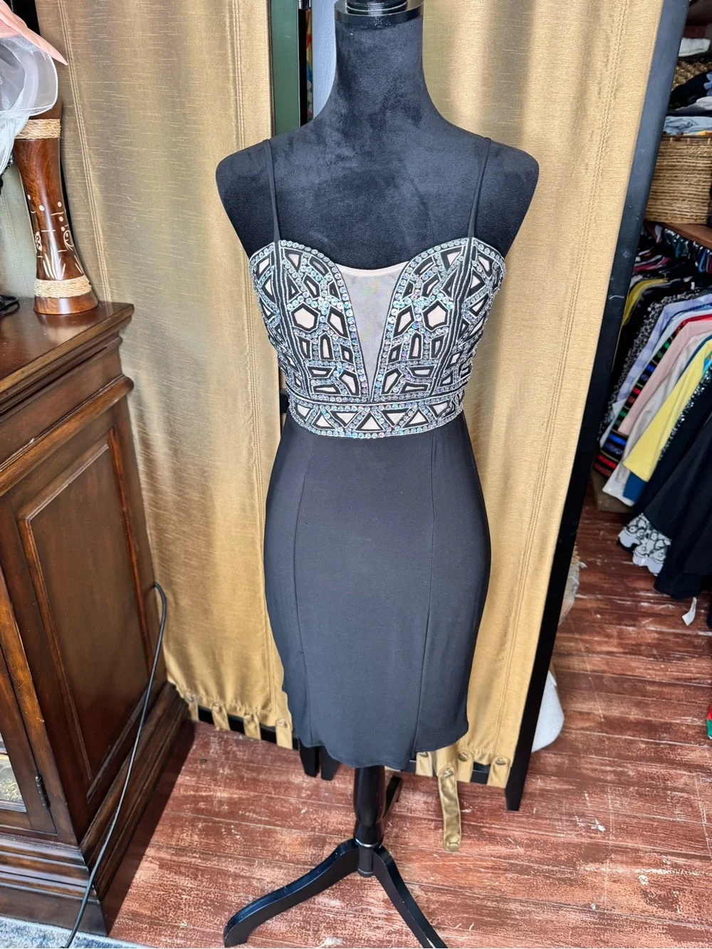 Blondie Nites Black Rhinestone Bodycon Cocktail Dress Juniors Size 3 - Picture 2 of 8